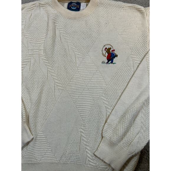 Vintage Men's Cream Jantzen 3D Texture Grandpa Embroidered Golf Sweater Large - Picture 5 of 8